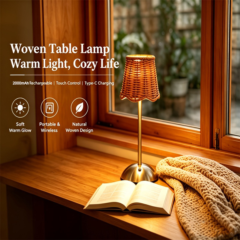 Lampu Meja Seni Anyaman Rotan  - Touch Dimmer Lamp ulasan dan harga
